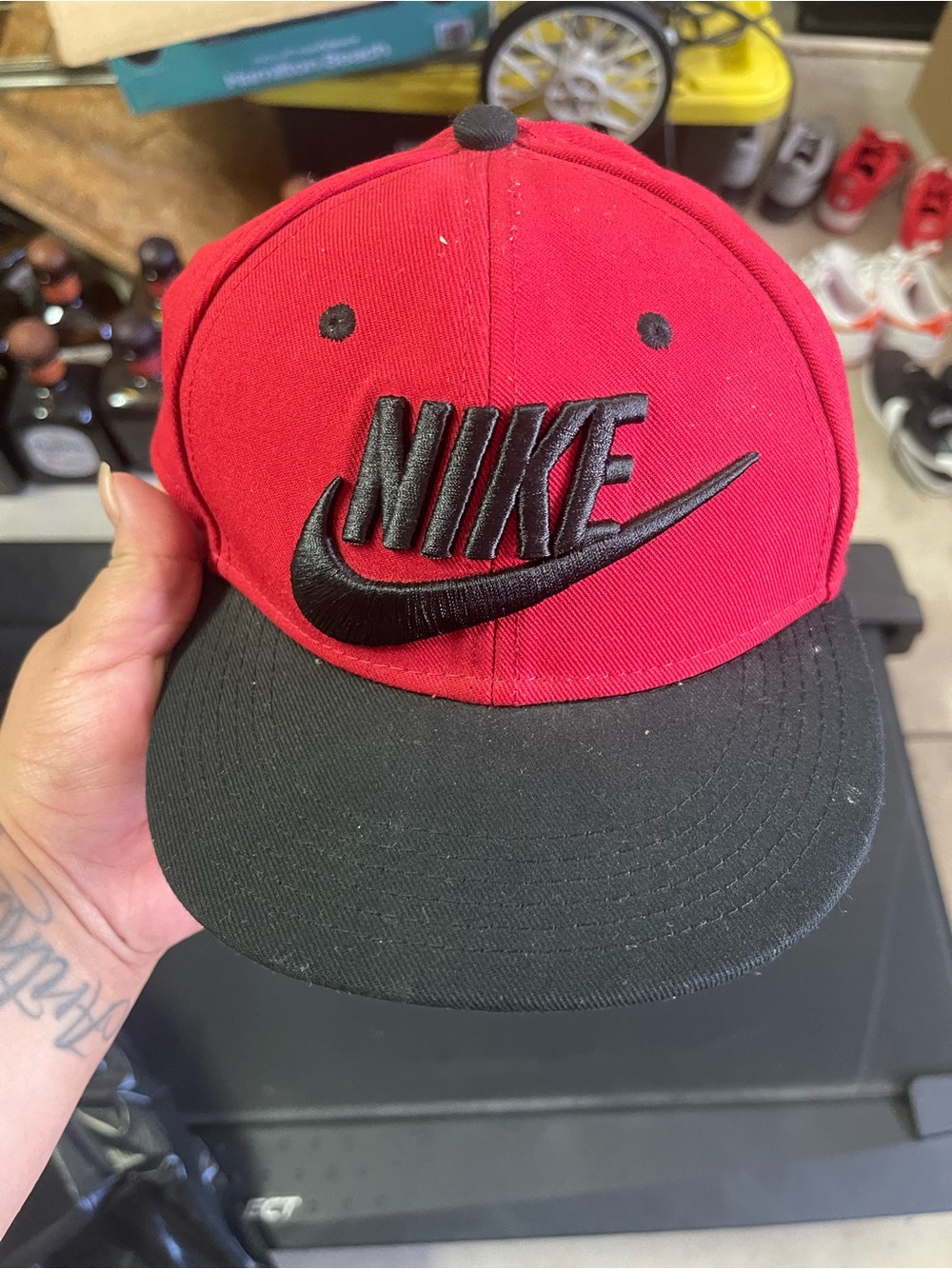 Nike Red and Black Embroidered Swoosh Snapback